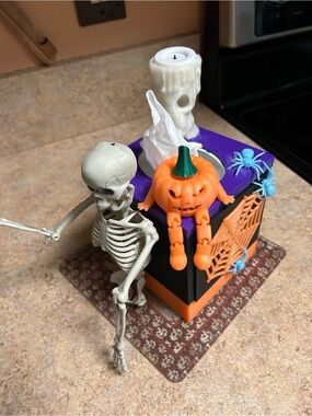 Halloween Pumpkin & Skeleton Tissue Box Accent - handmade by me